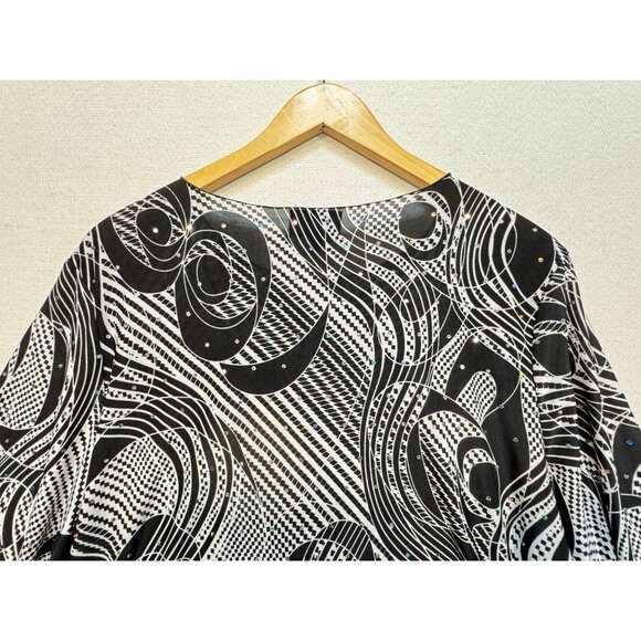 All Hours Womens 3/4 Sleeve Blouse Top Sze L Black White Abstract Rhinestone Y2K - Picture 10 of 11
